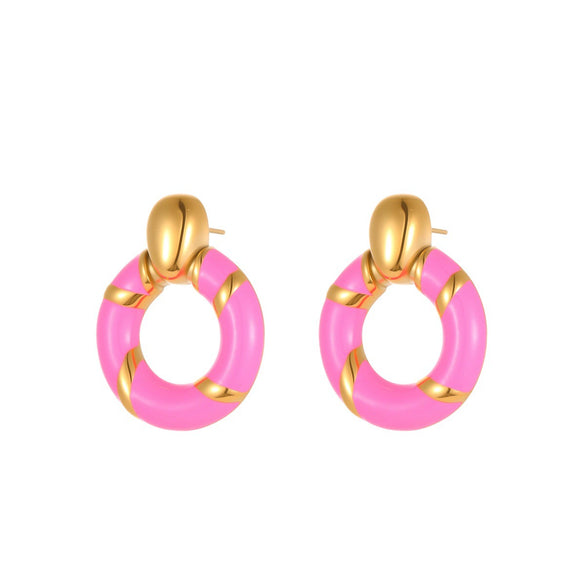 Wholesale Women's Geometric Stainless Steel Electroplated Oildrip Colorblocking Hoop Earrings