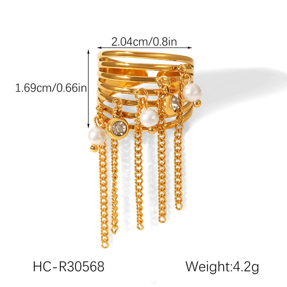 Wholesale Women's Geometric Stainless Steel Electroplated Open Ring Tassel Jewelry