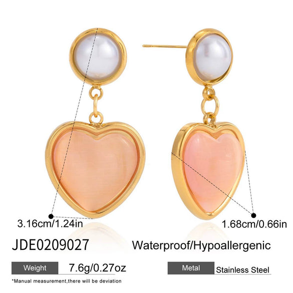Wholesale Women's Geometric Stainless Steel Electroplated Pearl Pink Cat's Eye Earrings