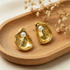 Wholesale Women's Geometric Stainless Steel Electroplated Pearl Stud Earrings With Unique Texture
