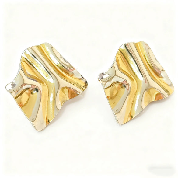 Wholesale Women's Geometric Stainless Steel Electroplated Pleated Irregular Earrings Light Luxury High End Fashion