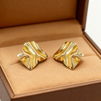 Wholesale Women's Geometric Stainless Steel Electroplated Pleated Irregular Earrings Light Luxury High End Fashion