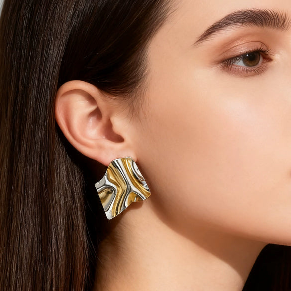 Wholesale Women's Geometric Stainless Steel Electroplated Pleated Irregular Earrings Light Luxury High End Fashion