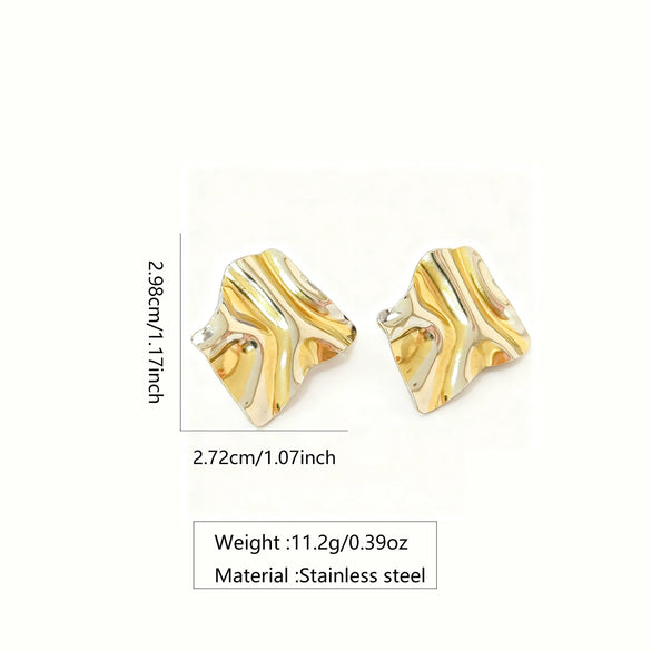 Wholesale Women's Geometric Stainless Steel Electroplated Pleated Irregular Earrings Light Luxury High End Fashion