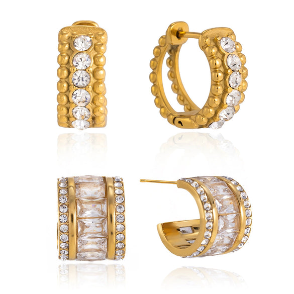Wholesale Women's Geometric Stainless Steel Electroplated Rhinestone Zircon Cring Earrings