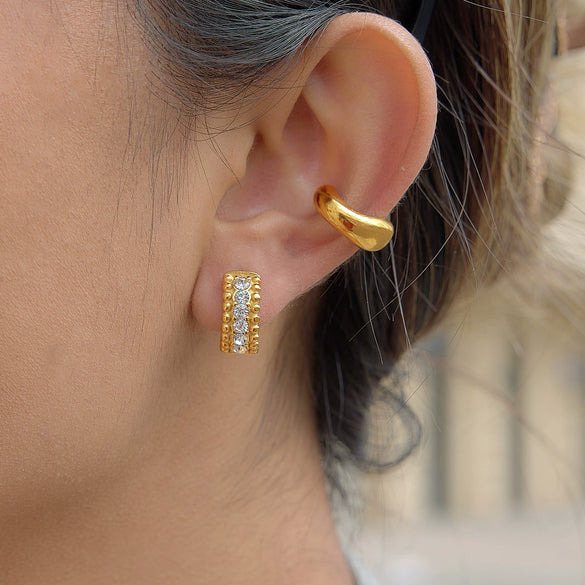 Wholesale Women's Geometric Stainless Steel Electroplated Rhinestone Zircon Cring Earrings