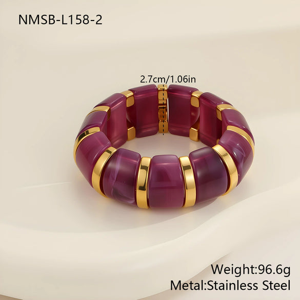 Wholesale Women's Geometric Stainless Steel Electroplated Smudged Irregular Retro Elastic Rope Bracelet Highend Jewelry