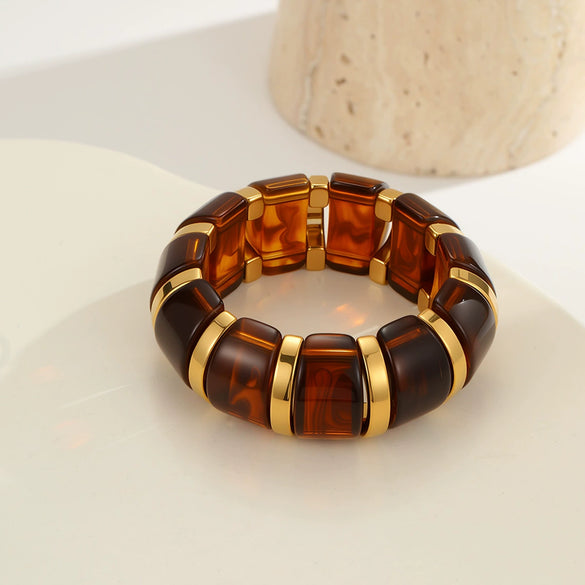 Wholesale Women's Geometric Stainless Steel Electroplated Smudged Irregular Retro Elastic Rope Bracelet Highend Jewelry