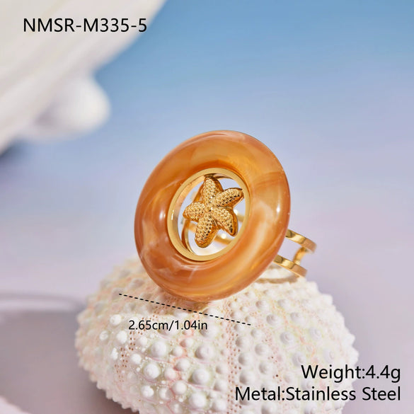 Wholesale Women's Geometric Stainless Steel Electroplated Starfish Ring