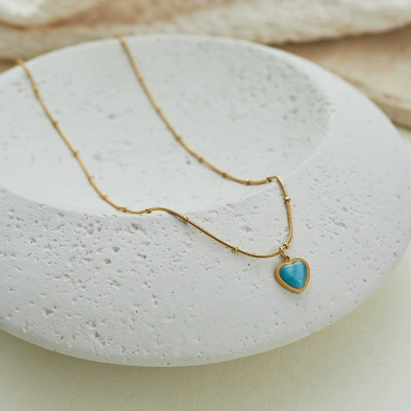 Wholesale Women's Geometric Stainless Steel Electroplated Water Drop Cat's Eye Stone Pendant Necklace