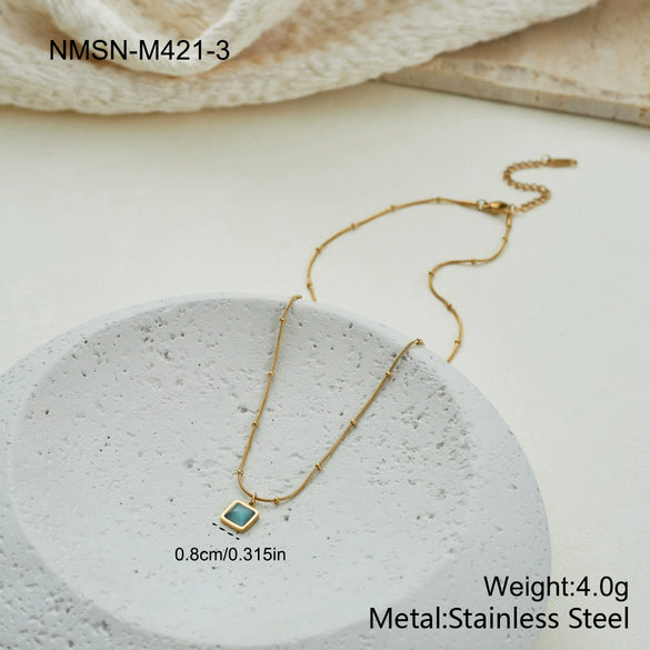 Wholesale Women's Geometric Stainless Steel Electroplated Water Drop Cat's Eye Stone Pendant Necklace