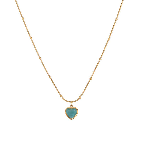Wholesale Women's Geometric Stainless Steel Electroplated Water Drop Cat's Eye Stone Pendant Necklace