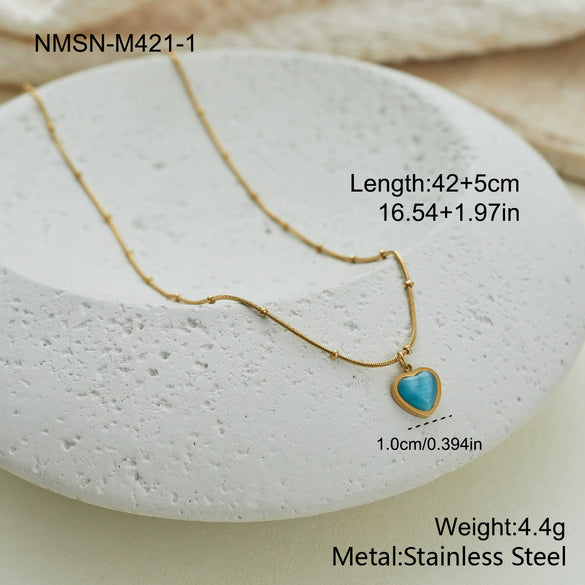 Wholesale Women's Geometric Stainless Steel Electroplated Water Drop Cat's Eye Stone Pendant Necklace