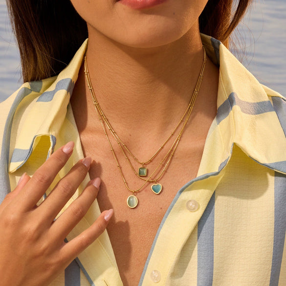 Wholesale Women's Geometric Stainless Steel Electroplated Water Drop Cat's Eye Stone Pendant Necklace