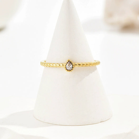 Wholesale Women's Geometric Stainless Steel Electroplated Water Drops Zircon Ring