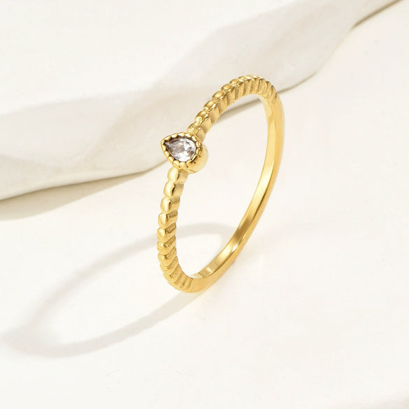 Wholesale Women's Geometric Stainless Steel Electroplated Water Drops Zircon Ring