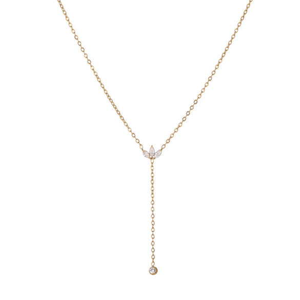 Wholesale Women's Geometric Stainless Steel Electroplated Yshaped Diamondencrusted Necklace With Starry Tassel