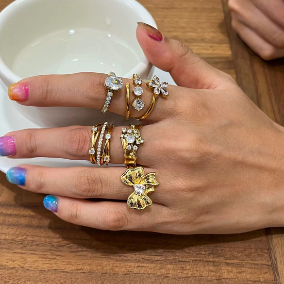 Wholesale Women's Geometric Stainless Steel Electroplated Zircon Ring Trendy Hand Jewelry