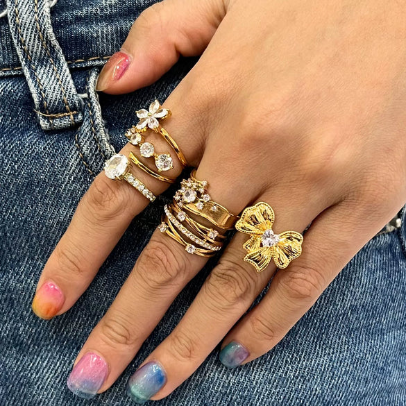 Wholesale Women's Geometric Stainless Steel Electroplated Zircon Ring Trendy Hand Jewelry