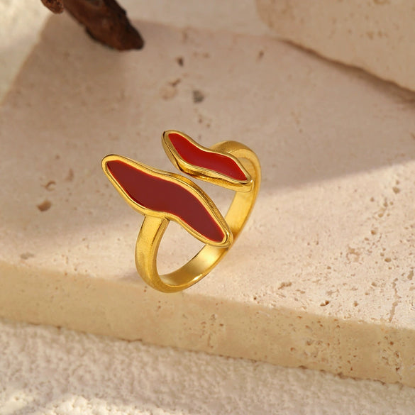 Wholesale Women's Geometric Stainless Steel Enamel Open Ring With Polished Electroplating
