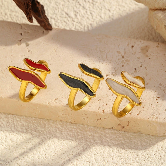 Wholesale Women's Geometric Stainless Steel Enamel Open Ring With Polished Electroplating