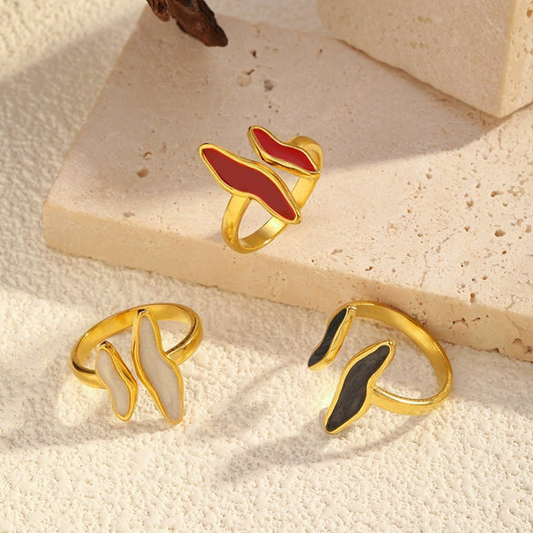 Wholesale Women's Geometric Stainless Steel Enamel Open Ring With Polished Electroplating