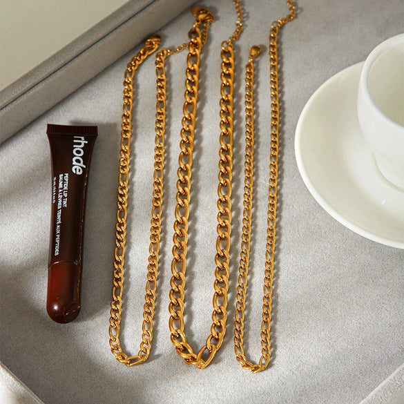 Wholesale Women's Geometric Stainless Steel Figaro Chain Necklace And Bracelet With Electroplating Light Luxury Style