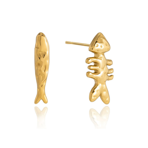 Wholesale Women's Geometric Stainless Steel Fish Earrings With Vacuum Real Gold Plating
