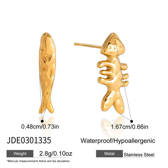Wholesale Women's Geometric Stainless Steel Fish Earrings With Vacuum Real Gold Plating
