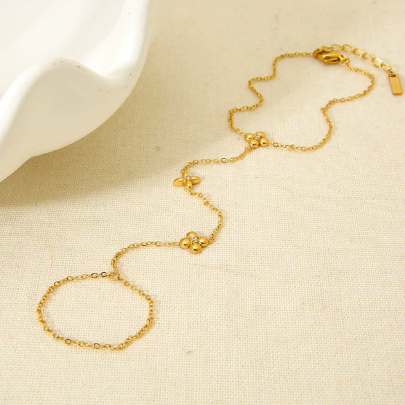 Wholesale Women's Geometric Stainless Steel Flower Ring Bracelet 18K Gold Plated Hand Jewelry