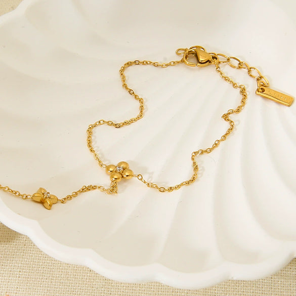 Wholesale Women's Geometric Stainless Steel Flower Ring Bracelet 18K Gold Plated Hand Jewelry