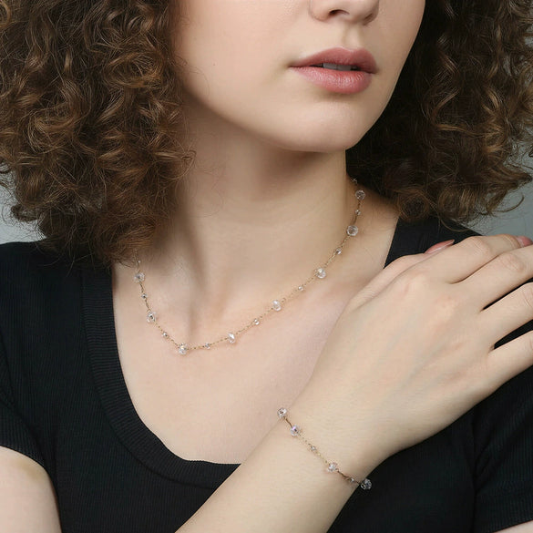 Wholesale Women's Geometric Stainless Steel Freshwater Pearl Electroplated Calendering Chain Bracelet And Necklace Jewelry