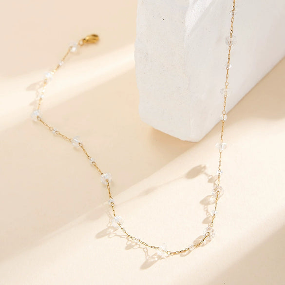 Wholesale Women's Geometric Stainless Steel Freshwater Pearl Electroplated Calendering Chain Bracelet And Necklace Jewelry