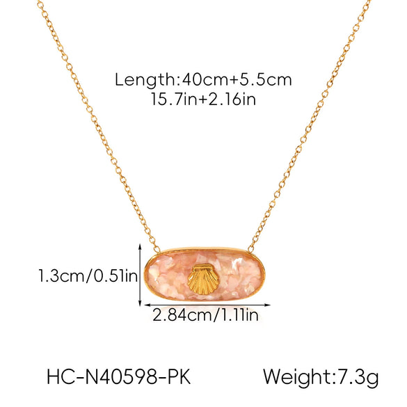Wholesale Women's Geometric Stainless Steel Glued Shell Pendant Necklace With O Word Chain