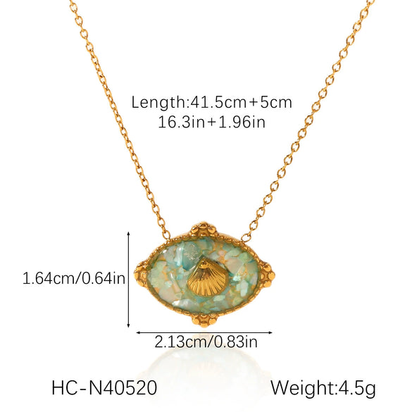 Wholesale Women's Geometric Stainless Steel Glued Shell Pendant Necklace With O Word Chain