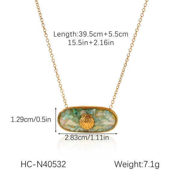 Wholesale Women's Geometric Stainless Steel Glued Shell Pendant Necklace With O Word Chain