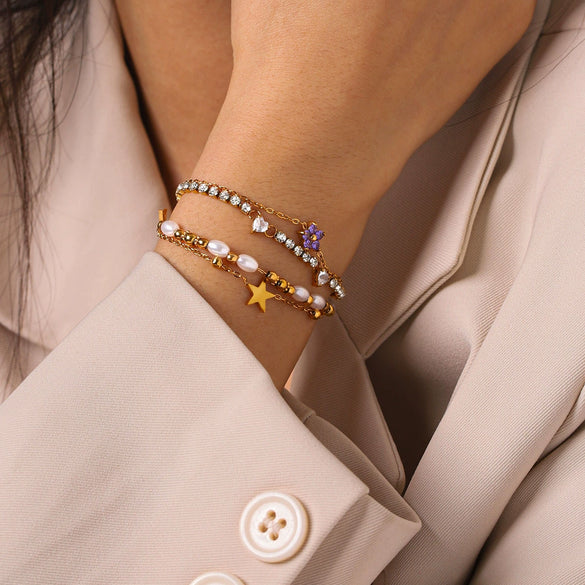 Wholesale Women's Geometric Stainless Steel Gold Plated Bracelet Jewelry
