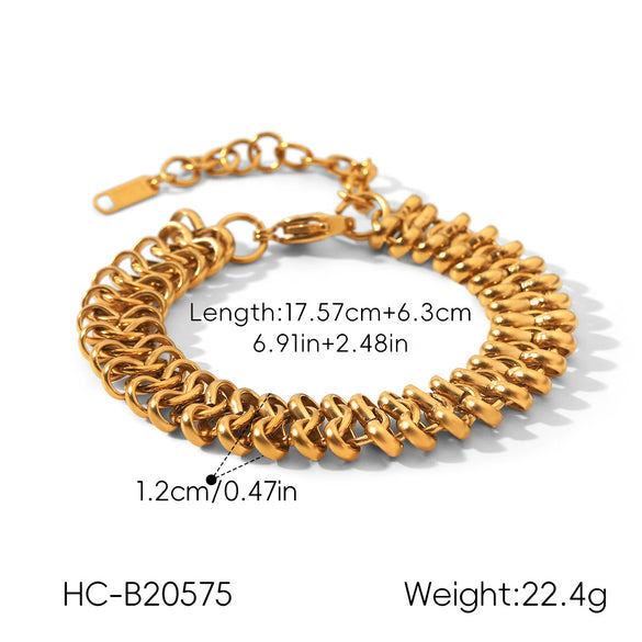Wholesale Women's Geometric Stainless Steel Gold Plated Handwoven Cuban Chain Bracelet
