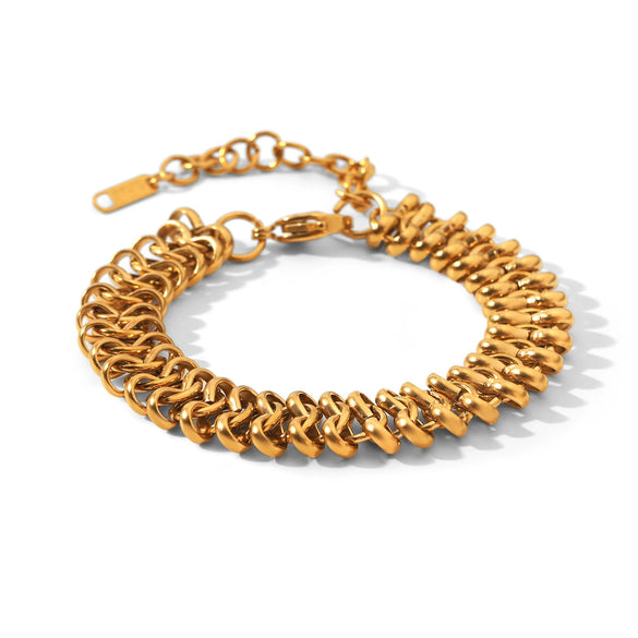 Wholesale Women's Geometric Stainless Steel Gold Plated Handwoven Cuban Chain Bracelet