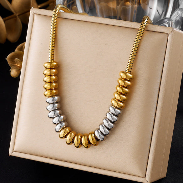 Wholesale Women's Geometric Stainless Steel Gold Plated Snake Chain Necklace Punk Minimalist Style