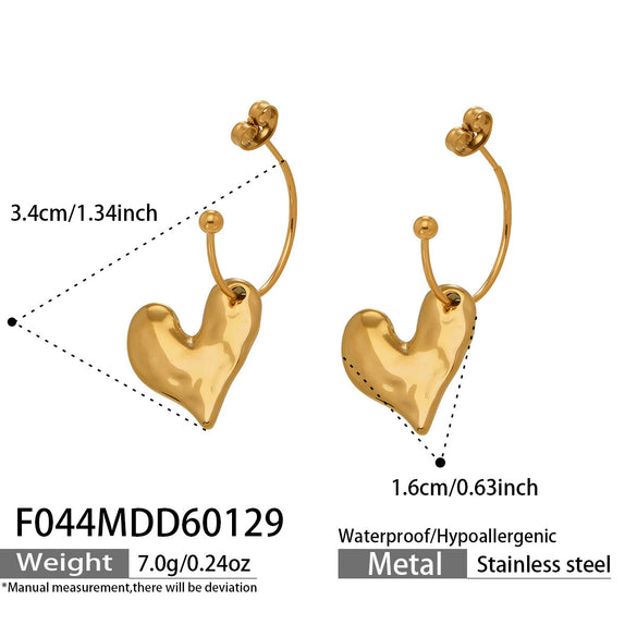 Wholesale Women's Geometric Stainless Steel Goldplated Asymmetrical Heart Pendant Earrings
