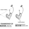 Wholesale Women's Geometric Stainless Steel Goldplated Asymmetrical Heart Pendant Earrings