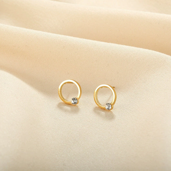 Wholesale Women's Geometric Stainless Steel Goldplated Diamond Earrings Highend Fashion Light Luxury Design
