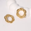 Wholesale Women's Geometric Stainless Steel Hammered Electroplated Stud Earrings And Flower Ring