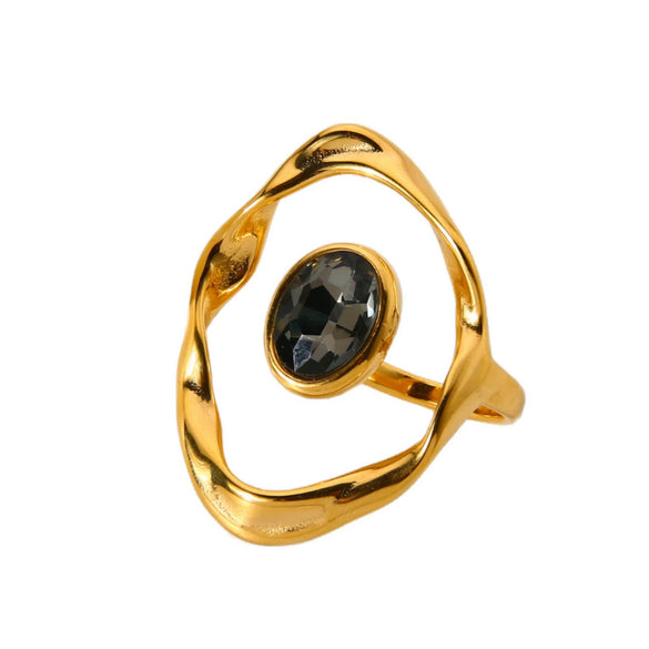 Wholesale Women's Geometric Stainless Steel Hammered Hollow Open Ring 18K Gold Plated Trendy Jewelry Accessories