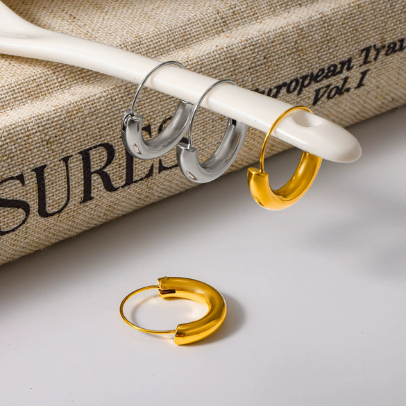 Wholesale Women's Geometric Stainless Steel Hoop Earrings With Pvd Furnace Vacuum Real Gold Plating