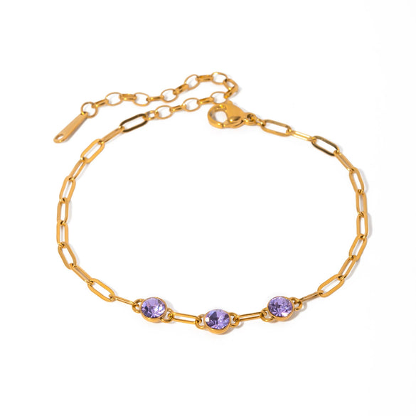 Wholesale Women's Geometric Stainless Steel Inlaid Purple Zircon Electroplated Bracelet Jewelry
