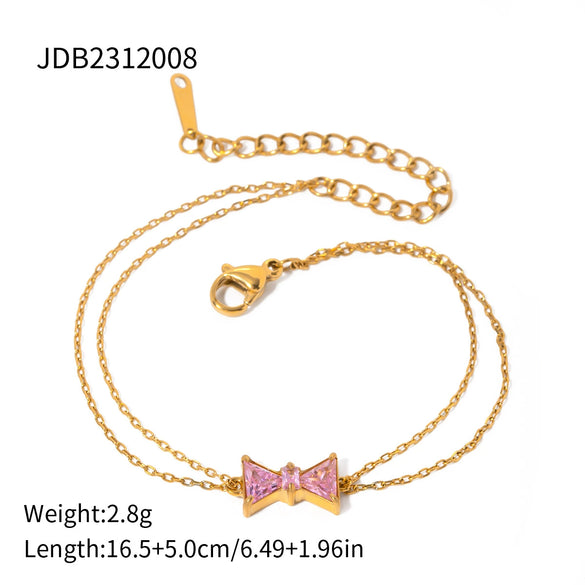 Wholesale Women's Geometric Stainless Steel Inlaid Purple Zircon Electroplated Bracelet Jewelry