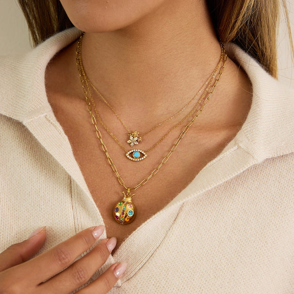 Wholesale Women's Geometric Stainless Steel Insect Necklace With Vacuum Real Gold Plating In Pvd Furnace