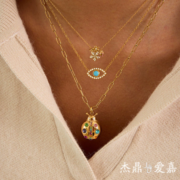 Wholesale Women's Geometric Stainless Steel Insect Necklace With Vacuum Real Gold Plating In Pvd Furnace